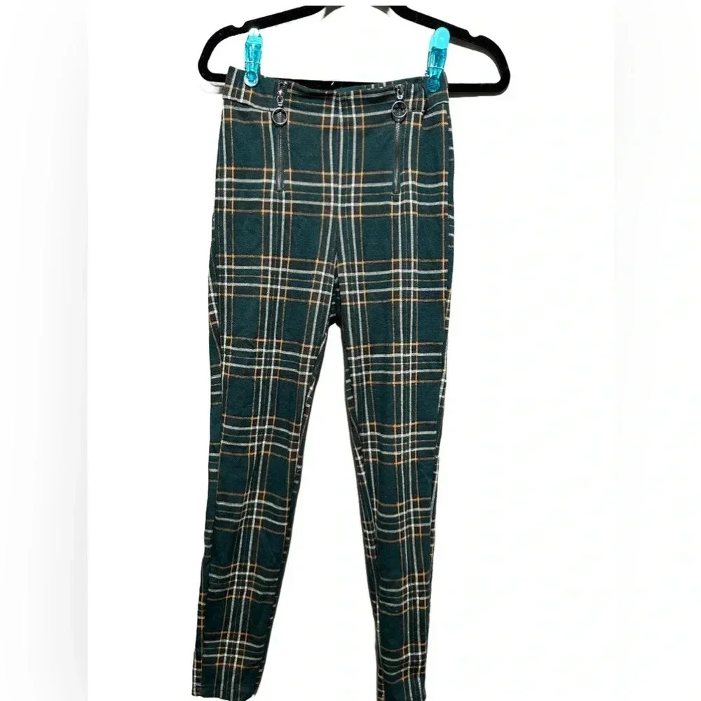 Stradivarius Green Plaid Skinny Trouser Pants Size 4‎